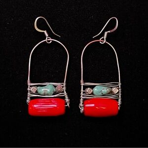 Red Coral Wire Wrapped Earrings
